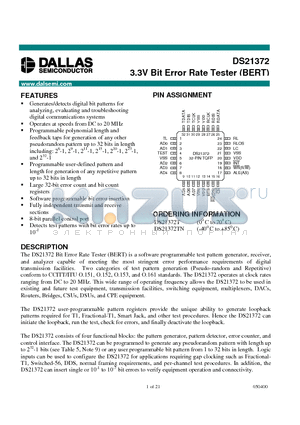 DS21372 datasheet - 3.3V Bit Error Rate Tester BERT