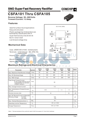 CSFA105 datasheet - SMD Super Fast Recovery Rectifier