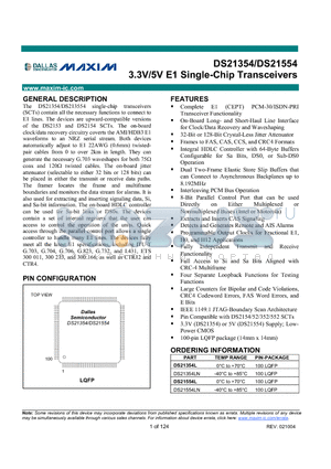 DS21354 datasheet - 3.3V/5V E1 Single-Chip Transceivers