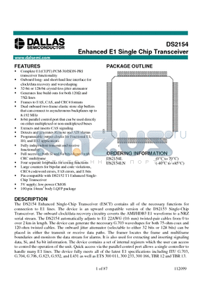 DS2154 datasheet - Enhanced E1 Single Chip Transceiver