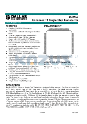DS2152 datasheet - Enhanced T1 Single-Chip Transceiver