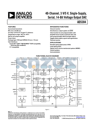 AD5384BBC-3 datasheet - 40-Channel, 3 V/5 V, Single-Supply, Serial, 14-Bit Voltage Output DAC
