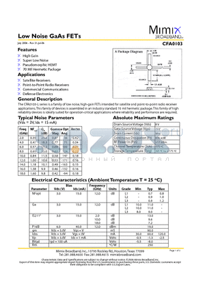 CFA0103_06 datasheet - Low Noise GaAs FETs