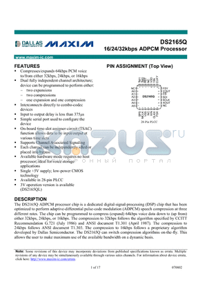DS2165 datasheet - 16/24/32kbps ADPCM Processor