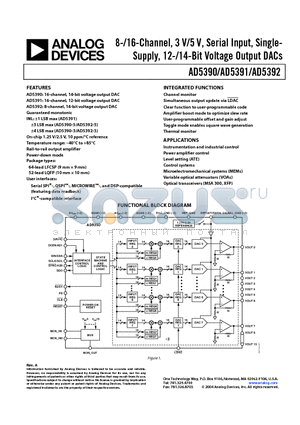 AD5391BST-5 datasheet - 8-/16-Channel, 3 V/5 V, Serial Input, Single- Supply, 12-/14-Bit Voltage Output DACs