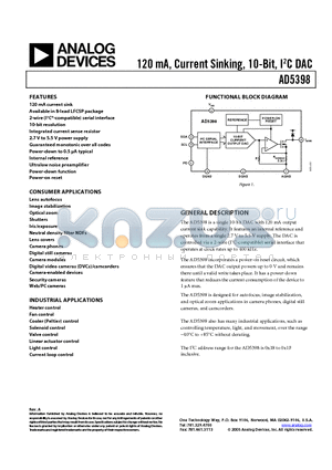 AD5398 datasheet - 120 mA, Current Sinking, 10-Bit, I2C DAC