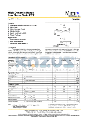 CFB0301_06 datasheet - High Dynamic Range Low Noise GaAs FET
