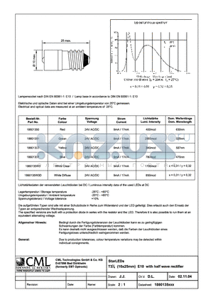 18601352 datasheet - StarLEDs T31/4 (10x25mm)E10 with half wave rectifier