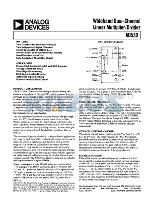 AD539S datasheet - Wideband Dual-Channel Linear Multiplier/Divider