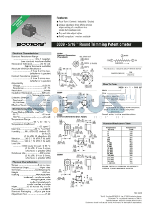 3339H-1-103LF datasheet - 5/16  Round Trimming Potentiometer