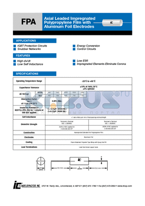 333FPA252K datasheet - Axial Leaded Impregnated Polypropylene Film with Aluminum Foil Electrodes