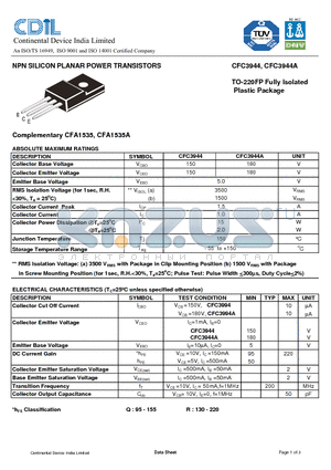CFC3944AR datasheet - NPN SILICON PLANAR POWER TRANSISTORS