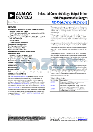 AD5420 datasheet - Industrial Current/Voltage Output Driver
