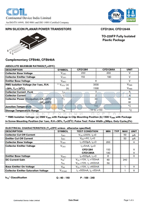 CFD1264 datasheet - NPN SILICON PLANAR POWER TRANSISTORS
