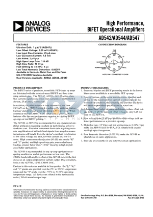 AD542 datasheet - High Performance, BiFET Operational Amplifiers