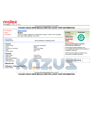 885260902 datasheet - ST/UPC-to-Pigtail, Singlemode, 9/125lm/G652, Simplex, 2.00mm (.079), Standard Fiber Optic Cable Assembly, 3.0m (9.84)