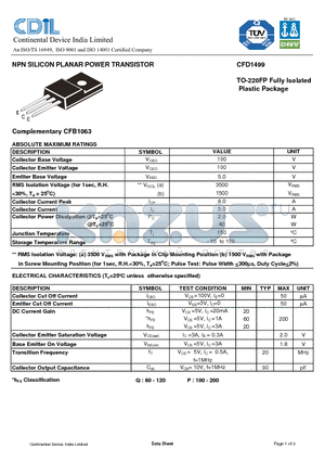 CFD1499Q datasheet - NPN SILICON PLANAR POWER TRANSISTOR