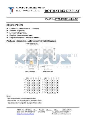 FYM-19881AX datasheet - DOTMATRIX DISPLAY