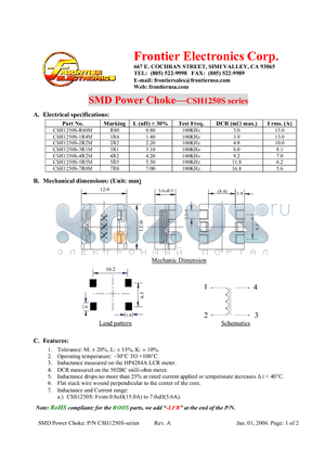 CSH1250S-7R0M datasheet - SMD Power Choke