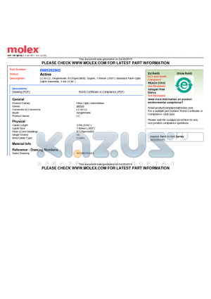 885262802 datasheet - LC-to-LC, Singlemode, 9/125lm/G652, Duplex, 1.60mm (.063), Standard Fiber Optic Cable Assembly, 3.0m (9.84)