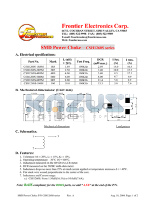 CSH1260S datasheet - SMD Power Choke
