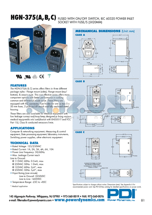 HGN-375B01S-25-1MB datasheet - FUSED WITH ON/OFF SWITCH, IEC 60320 POWER INLET SOCKET WITH FUSE/S (5X20MM)