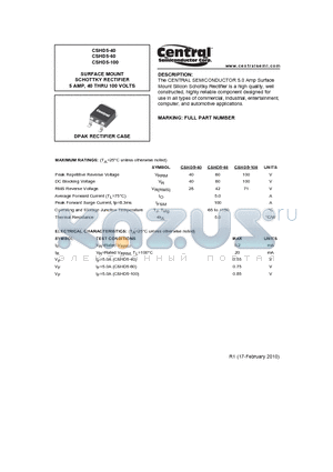 CSHD5-40 datasheet - SURFACE MOUNT SCHOTTKY RECTIFIER 5 AMP, 40 THRU 100 VOLTS
