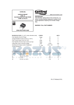 CSHD5-25L_10 datasheet - SURFACE MOUNT LOW VF SILICON SCHOTTKY RECTIFIER 5 AMP, 25 VOLTS