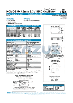 F538LA datasheet - HCMOS 5x3.2mm 3.3V SMD Oscillator