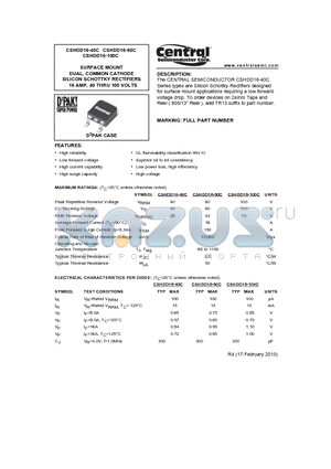 CSHDD16-40C datasheet - SURFACE MOUNT DUAL, COMMON CATHODE SILICON SCHOTTKY RECTIFIERS 16 AMP