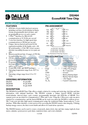 DS2404 datasheet - EconoRAM Time Chip