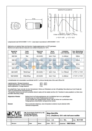 18621352 datasheet - Mega StarLEDs T31/4 (10x25mm) E10 with half wave rectifier