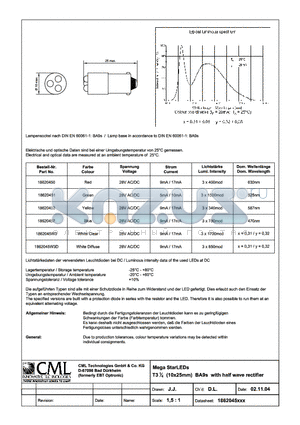 1862045W3 datasheet - Mega StarLEDs T31/4 (10x25mm) BA9s with half wave rectifier