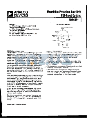 AD545A datasheet - Monolithic Precision, Low Drift FET-Input Op Amp