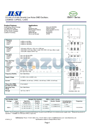 ISM74-31A8H1-155.520 datasheet - 3.2 mm x 5.0 mm Ceramic Low Noise SMD Oscillator, LVCMOS / LVPECL / LVDS