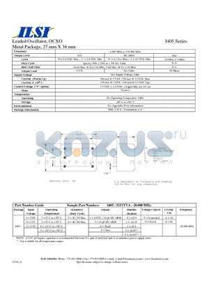 I405-36562FS-20.000 datasheet - Leaded Oscillator, OCXO Metal Package, 27 mm X 36 mm