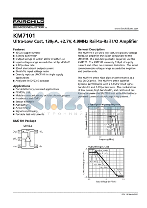 KM7101IT5 datasheet - Ultra-Low Cost, 139A, 2.7V, 4.9MHz Rail-to-Rail I/O Amplifier