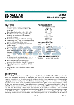 DS2409 datasheet - MicroLAN Coupler