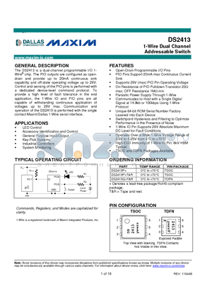 DS2413_08 datasheet - 1-Wire Dual Channel Addressable Switch