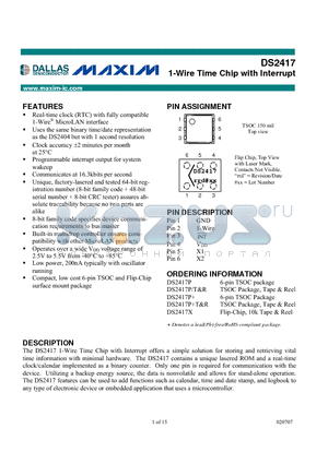 DS2417P datasheet - 1-Wire Time Chip with Interrupt