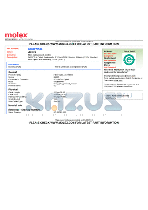 885276504 datasheet - SC/UPC-to-Pigtail, Singlemode, 9/125lm/G652, Simplex, 3.00mm (.118), Standard Fiber Optic Cable Assembly, 10.0m (32.81)