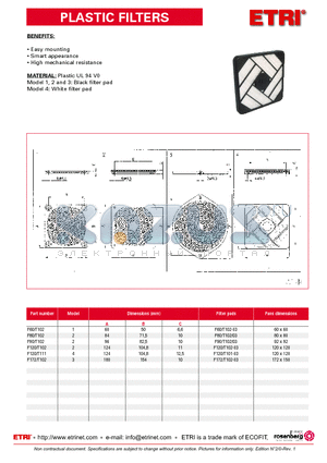 F60/T102 datasheet - PLASTIC FILTERS