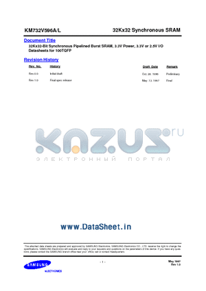 KM732V596L datasheet - 32Kx32 Synchronous SRAM