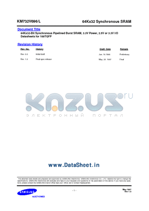 KM732V696 datasheet - 64Kx32 Synchronous SRAM