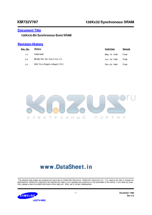 KM732V787 datasheet - 128Kx32 Synchronous SRAM