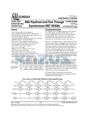 GS881Z18T-100 datasheet - 8Mb Pipelined and Flow Through Synchronous NBT SRAMs
