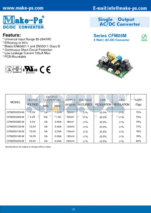 CFM05M datasheet - Single Output AC/DC Converter