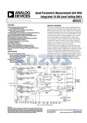 AD5522JSVD datasheet - Quad Parametric Measurement Unit With Integrated 16-Bit Level Setting DACs