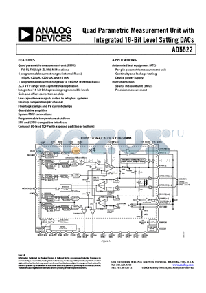 AD5522JSVDZ datasheet - Quad Parametric Measurement Unit with Integrated 16-Bit Level Setting DACs