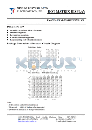 FYM-23881FXXX-0 datasheet - DOTMATRIX DISPLAY